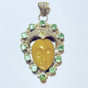 Vintage Art Deco Sterling Silver Sagen Style Goddess Pendant Glass Rhine…